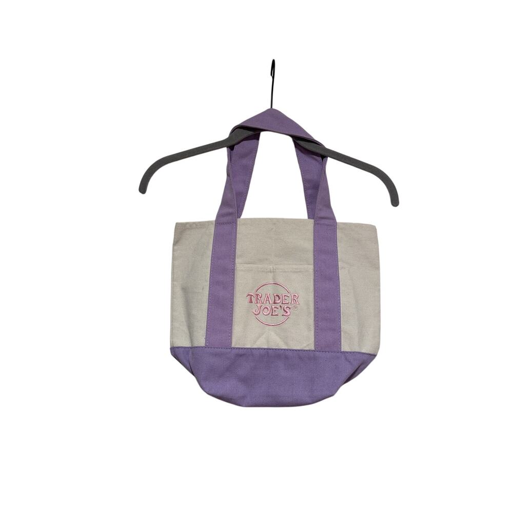 Trader Joe's Canvas Tote Bag with Purple Handles - Picture 6 of 6